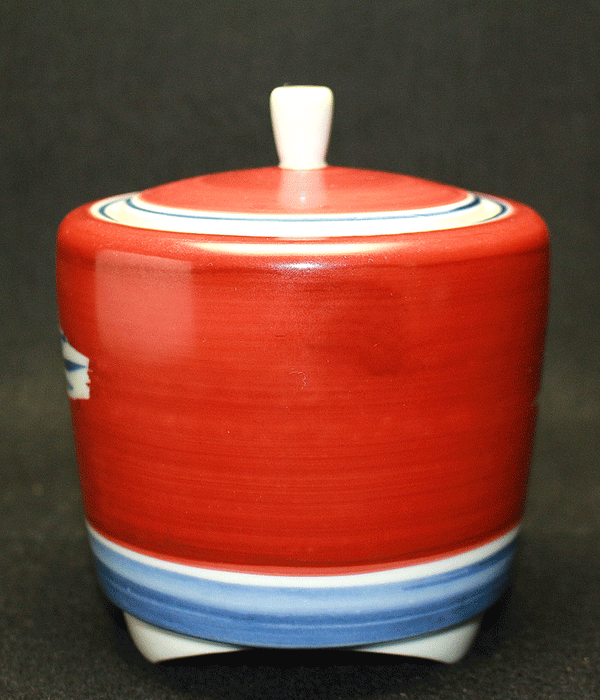 21014 篠田義一 (Blue Red painting Mountains Incense burner) SHINODA Giichi