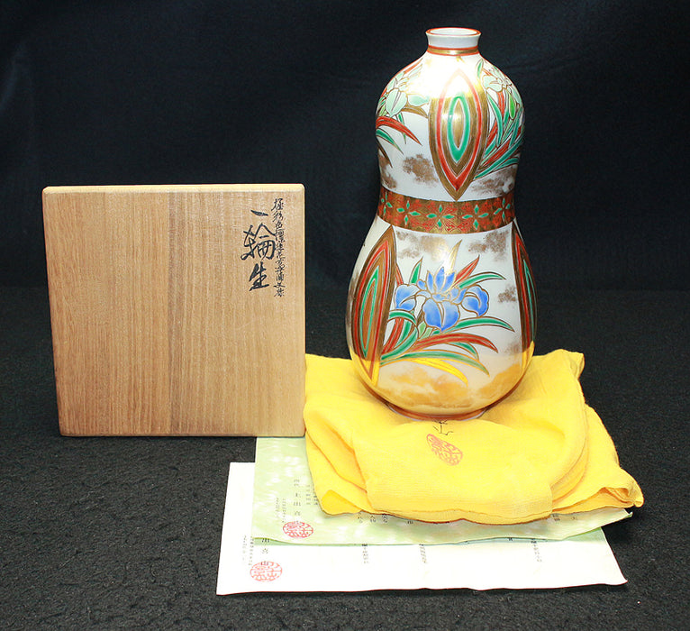 22550 4代上出喜山 (Extreme color Screw painting Iris Pattern vase) KAMIDE Kizan