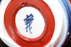 21014 篠田義一 (Blue Red painting Mountains Incense burner) SHINODA Giichi