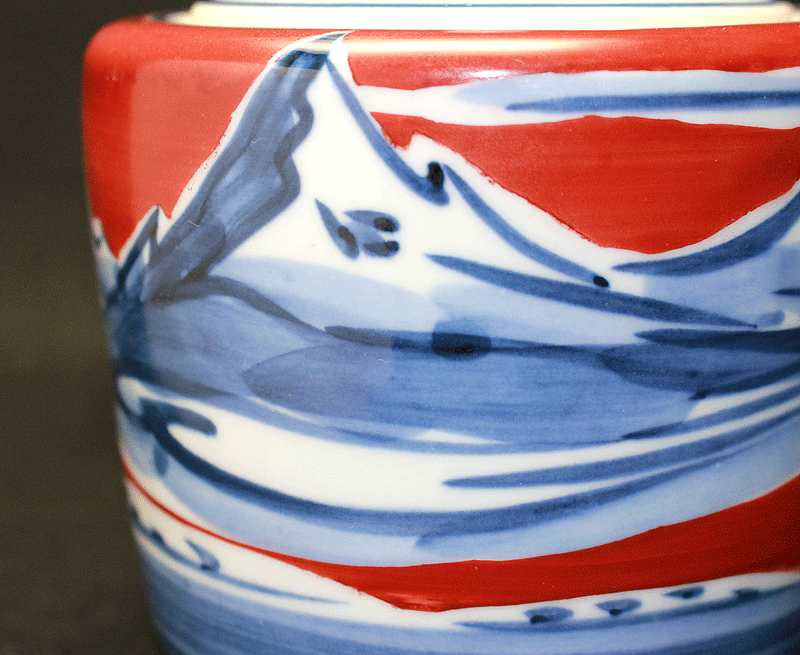21014 篠田義一 (Blue Red painting Mountains Incense burner) SHINODA Giichi